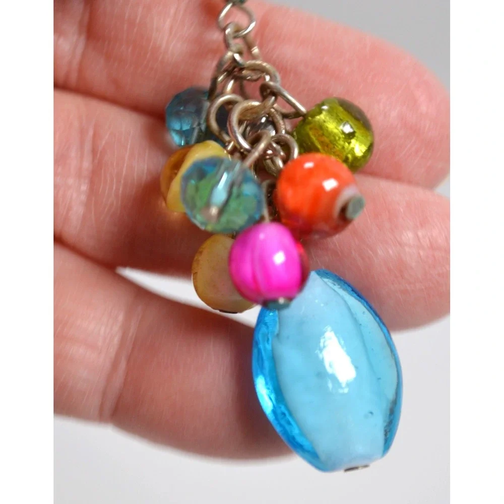 Silver Tone Hook Pierced Earrings Multi Color Glass & Plastic‎ Beads 2.5